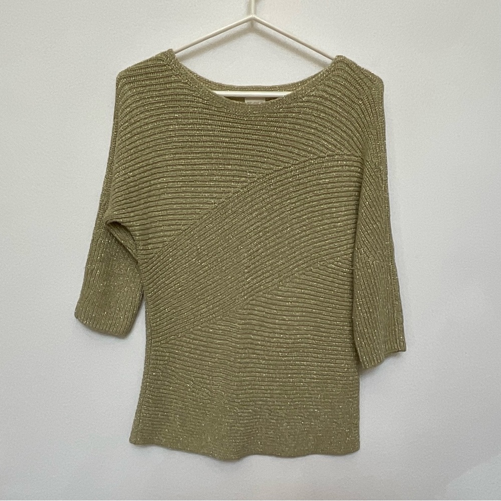 Chico's Metallic Gold Half Sleeve Chunky Knit Sweater Size 1 US M/8 Festive